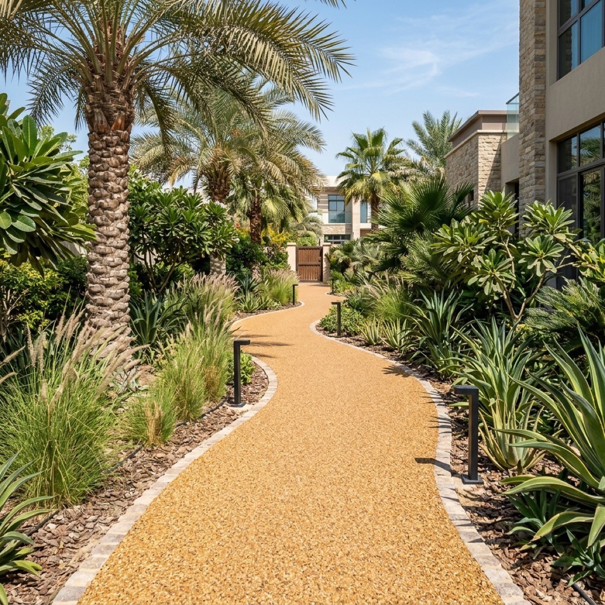 Block edging beside a paved path