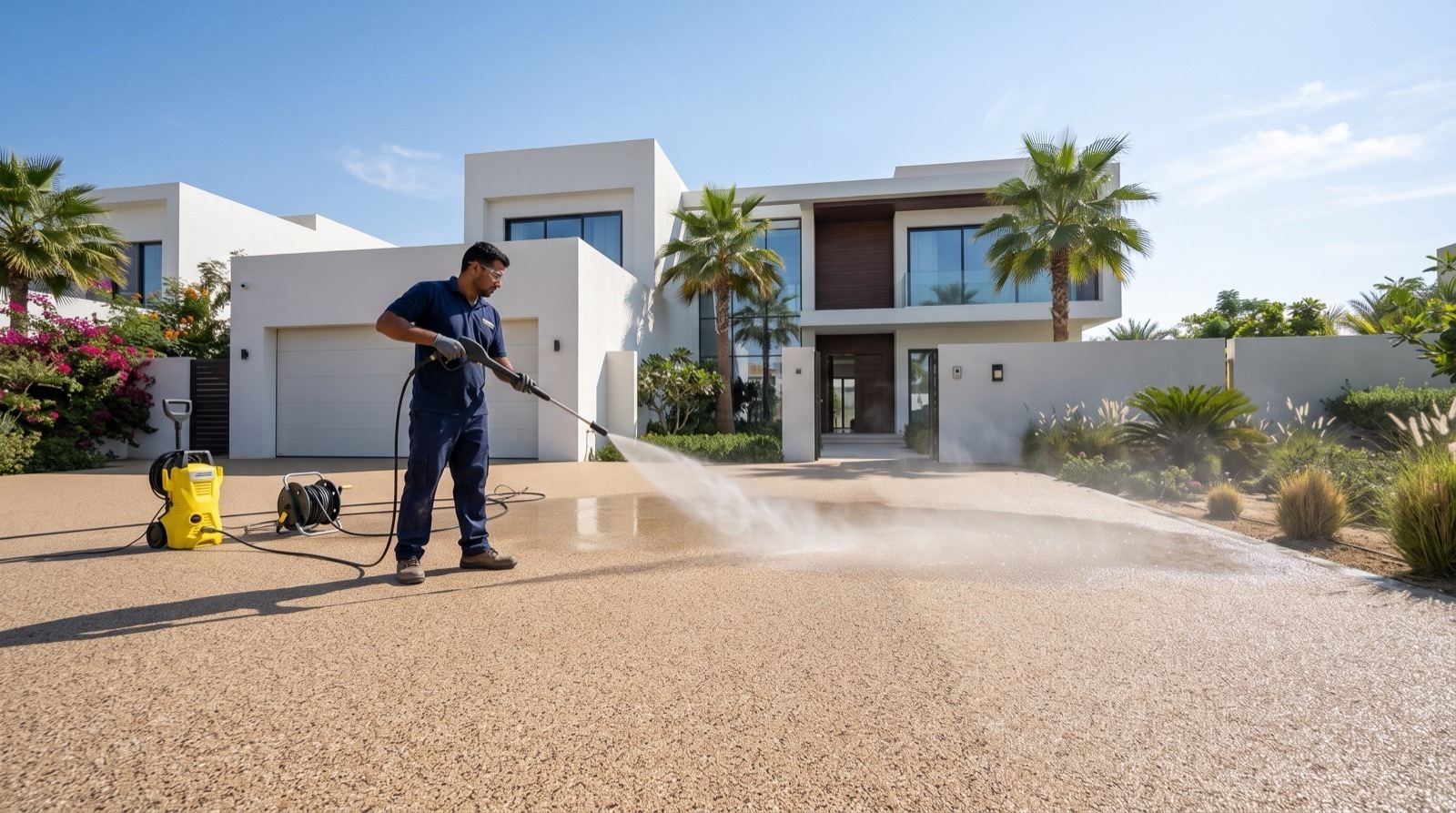 Pressure washing a resin bound drive during maintenance
