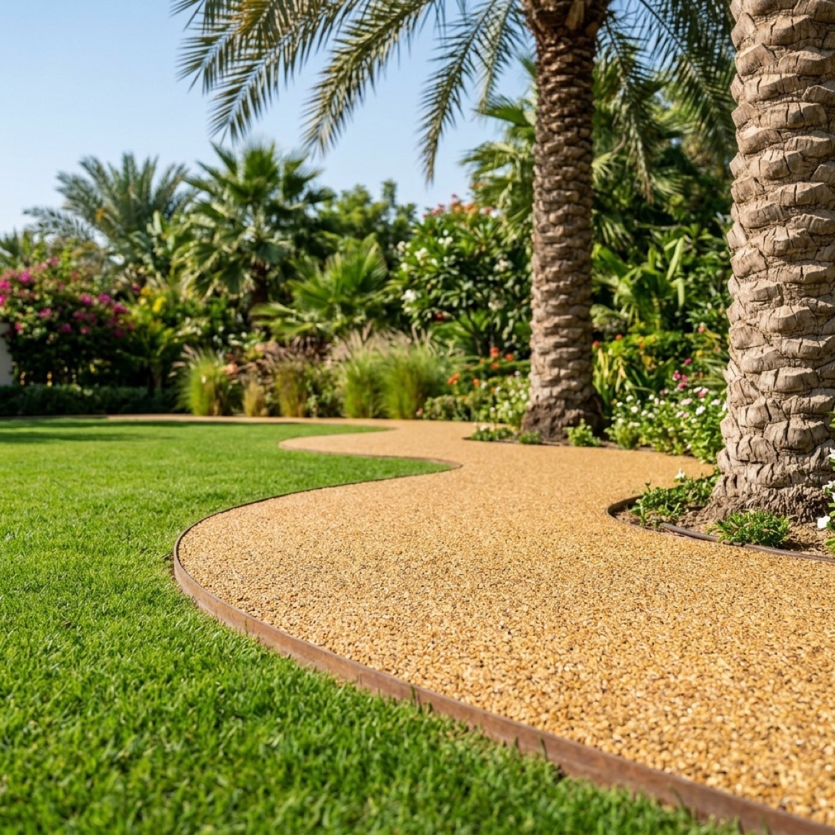 Resin bound aggregate path finish in warm tones